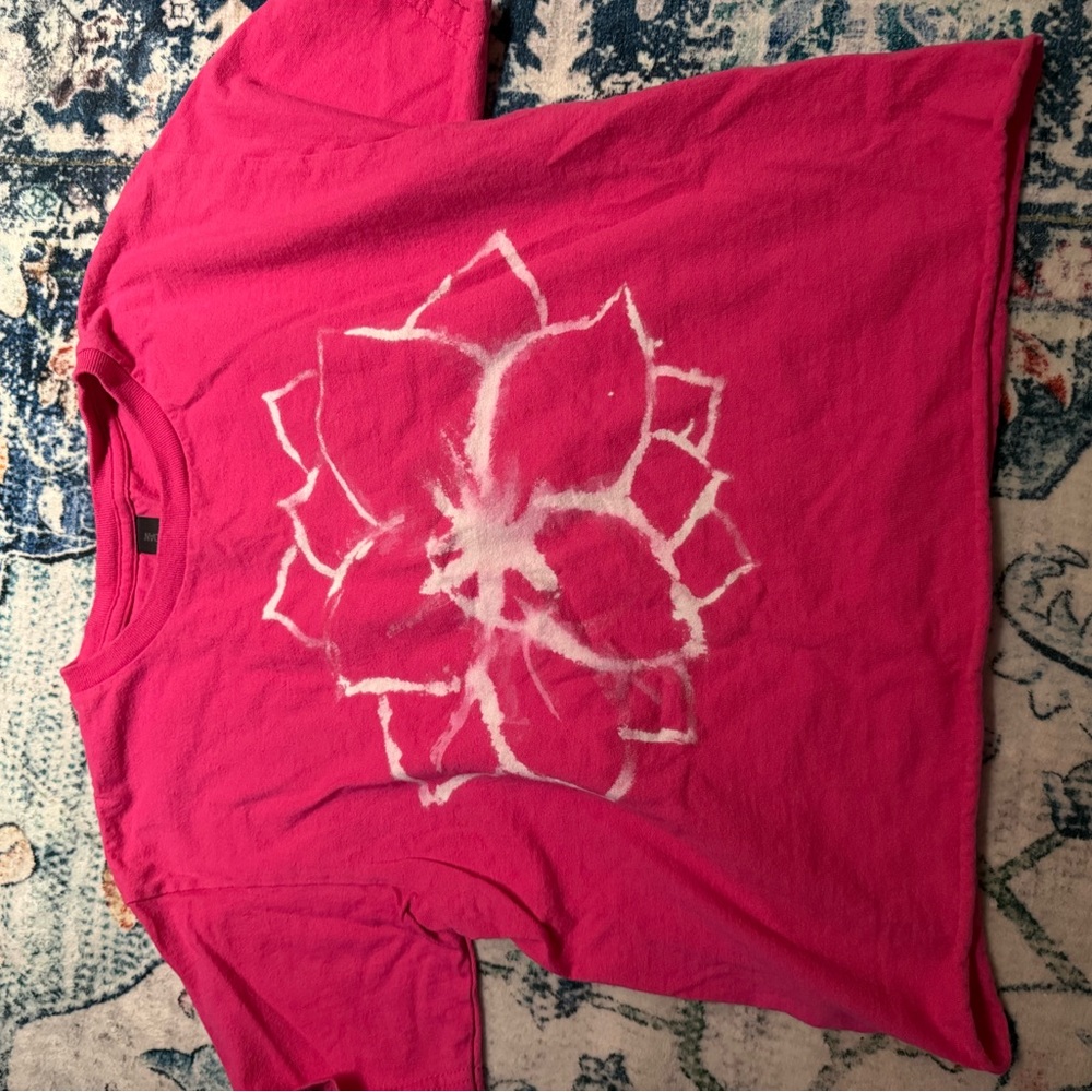 Pink T-Shirt with White Floral Design